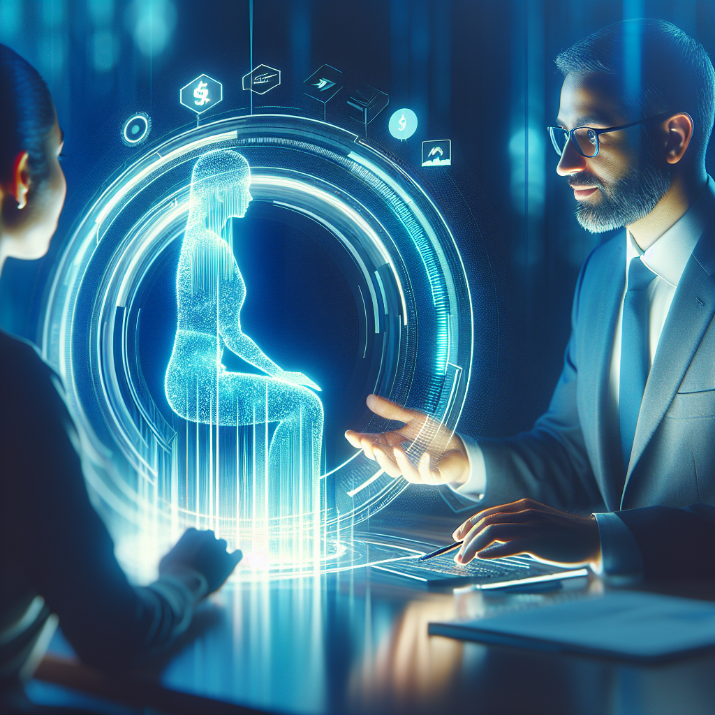 Financial consultant speaking with a Ghanaian client through a digital workspace that glows with cyan gradients, highlighting responsive financial planning support.